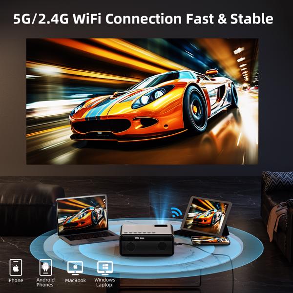 Projector With WiFi & Bluetooth Upgraded 5G Portable