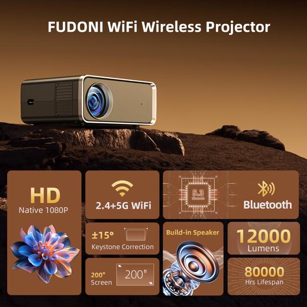 Projector With WiFi & Bluetooth Upgraded 5G Portable