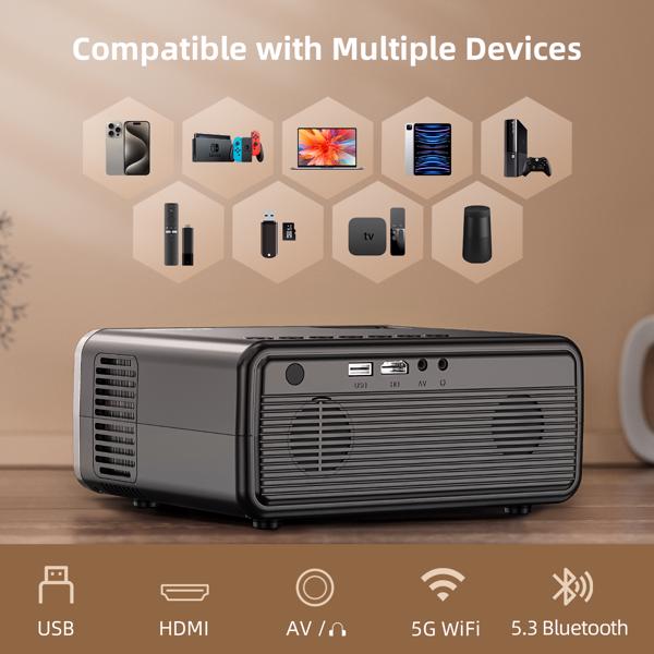 Projector With WiFi & Bluetooth Upgraded 5G Portable